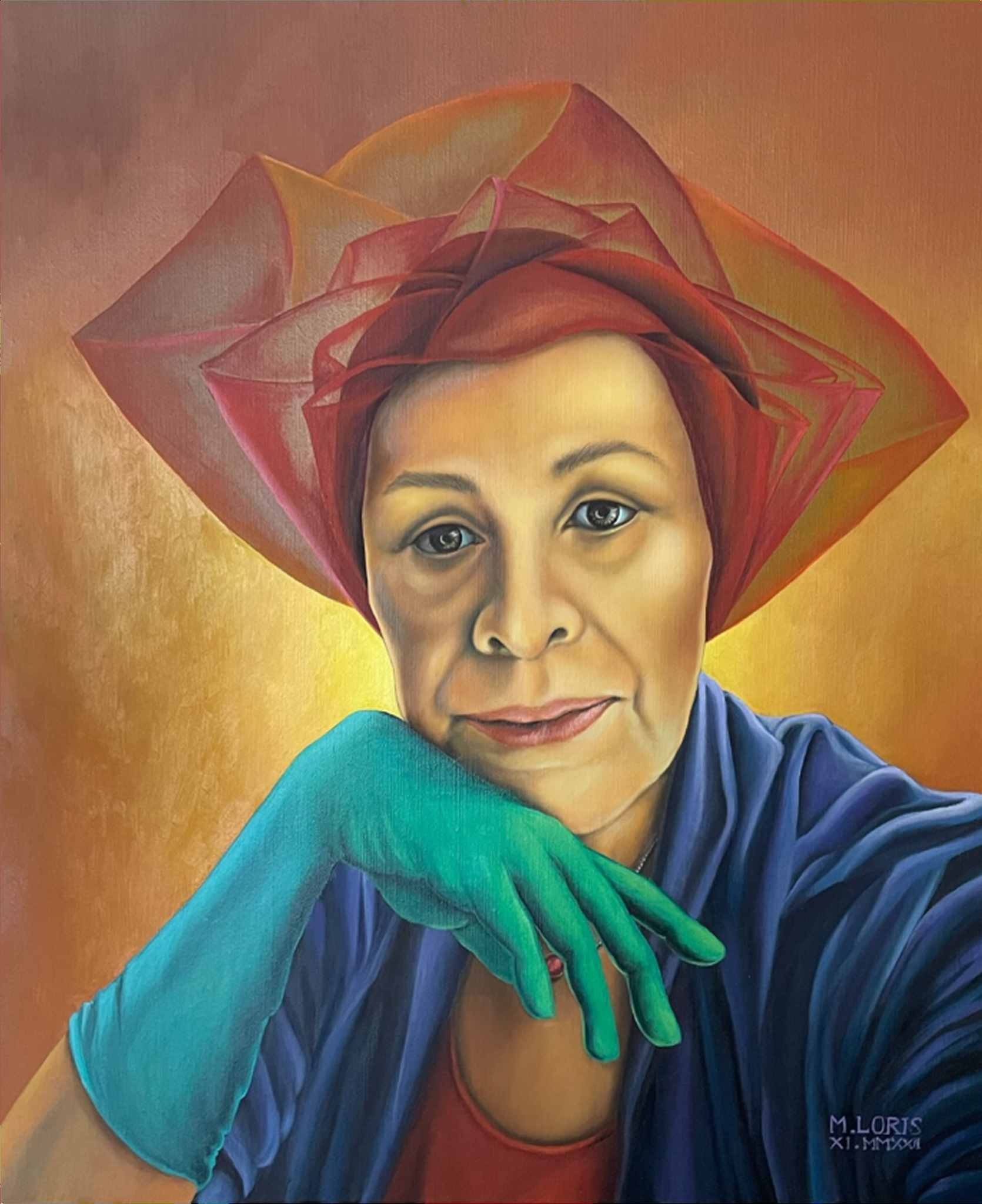 Portrait of M, oil on canvas, 55 x 46 cm, surrealist portrait painting by M. Loris
