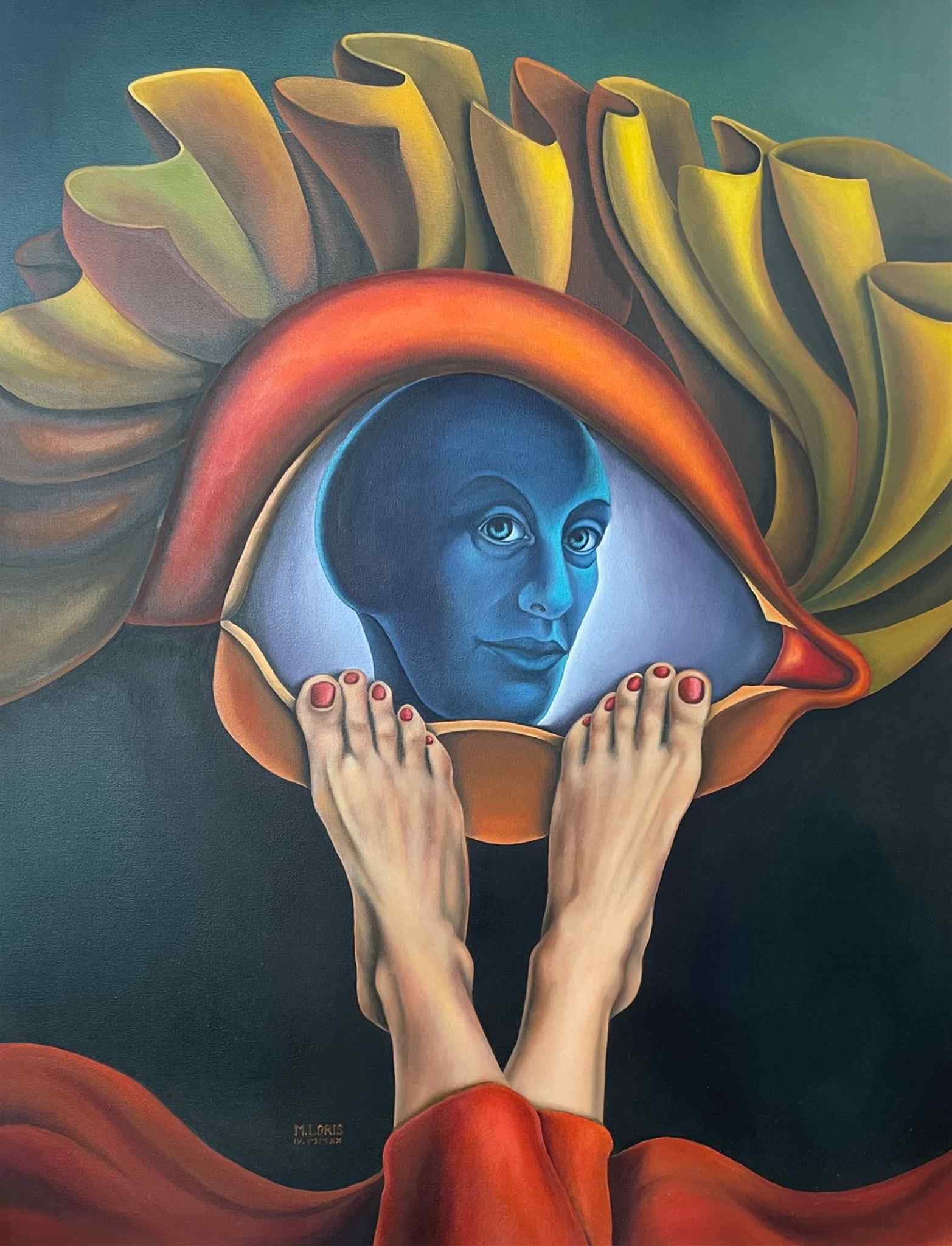 Locked Down, oil on canvas, 73 x 92 cm, surrealist portrait painting by M. Loris