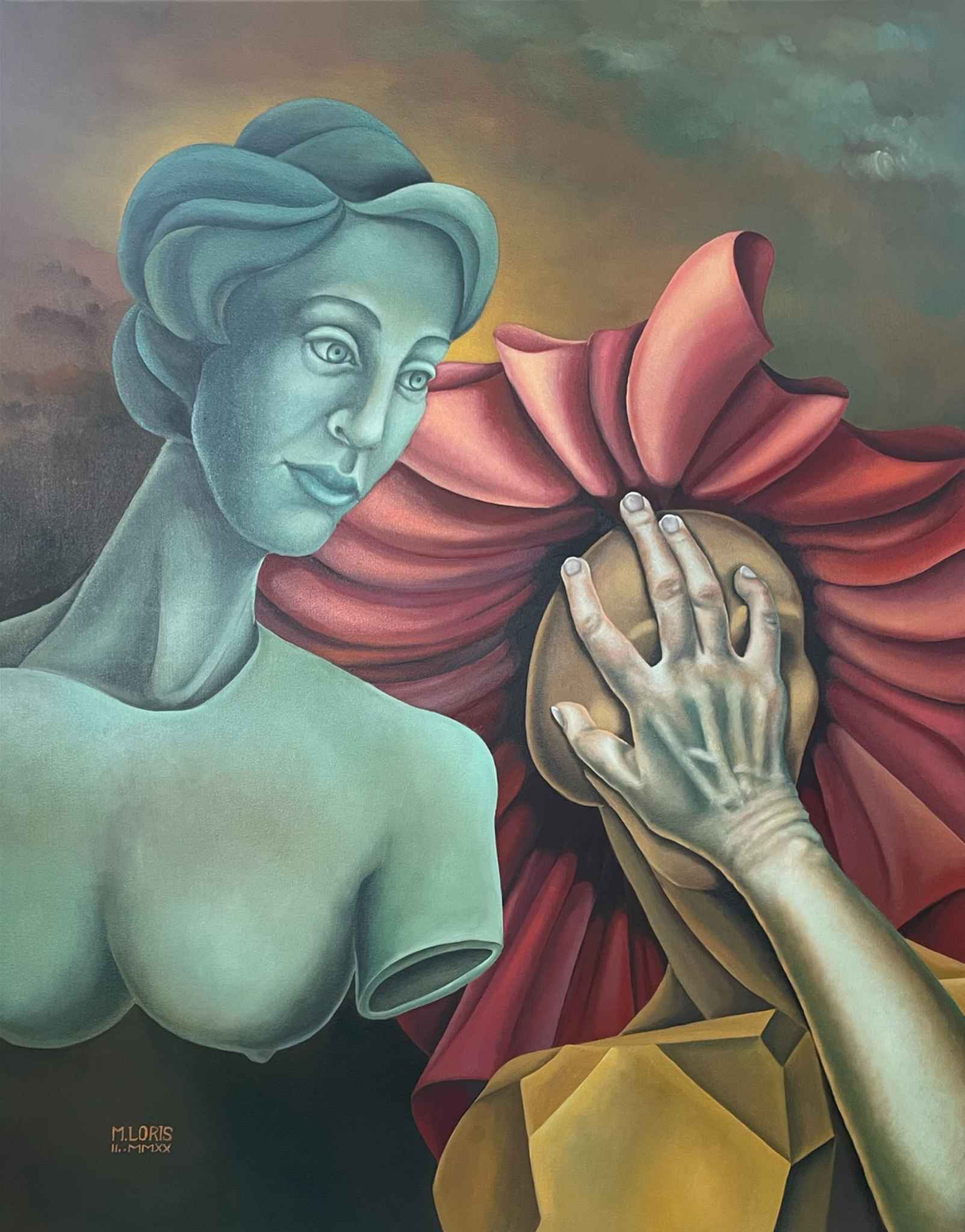 Game One, oil on canvas, 73 x 92 cm, surrealist portrait painting by M. Loris