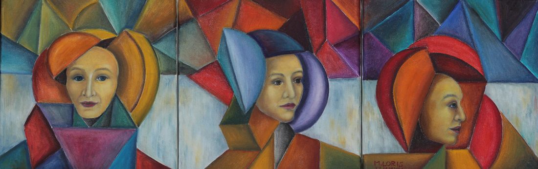 Ron + Don + Ben, oil on canvas, 61 x 20 cm, surrealist portrait painting by M. Loris