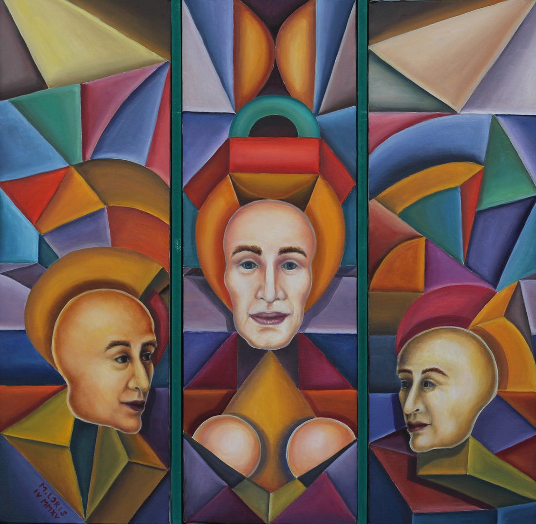 Trinity, oil on canvas, 63 x 60 cm, surrealist portrait painting by M. Loris