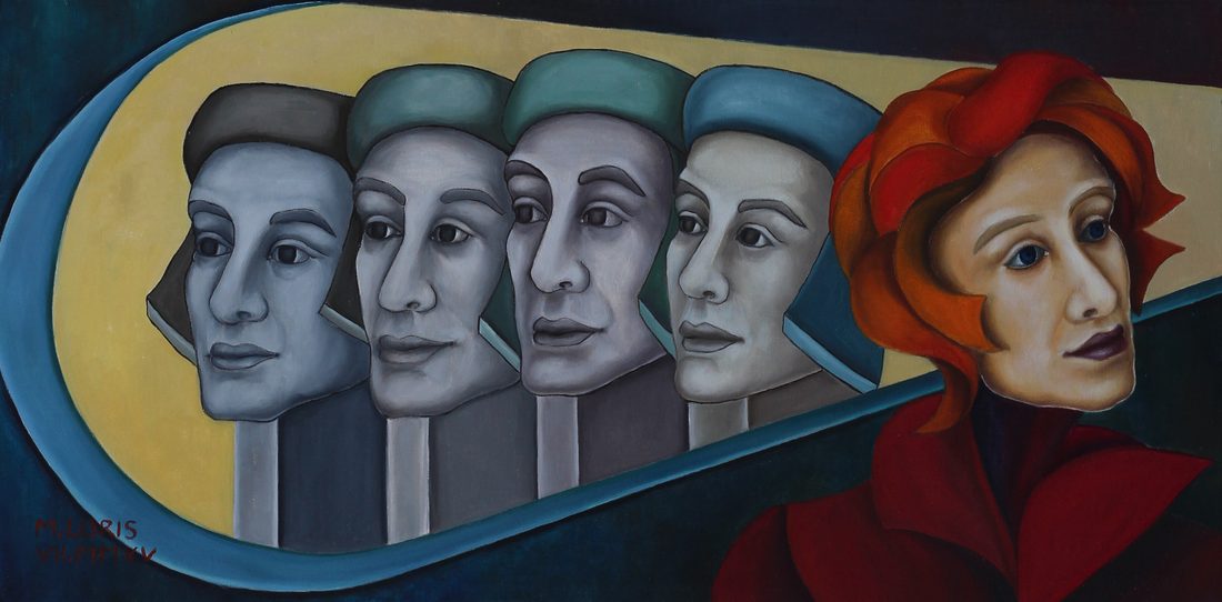 X + Y + Z, oil on canvas, 60 x 30 cm, surrealist portrait painting by M. Loris
