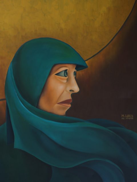 Beyond III, oil on canvas, 65 x 54 cm, surrealist portrait painting by M. Loris