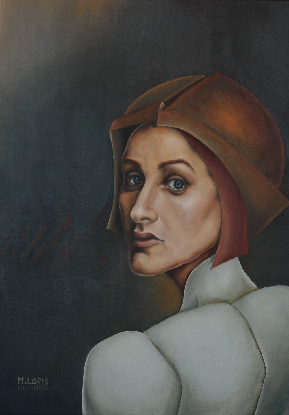 Angela, oil on canvas, 50 x 70 cm, surrealist portrait painting by M. Loris