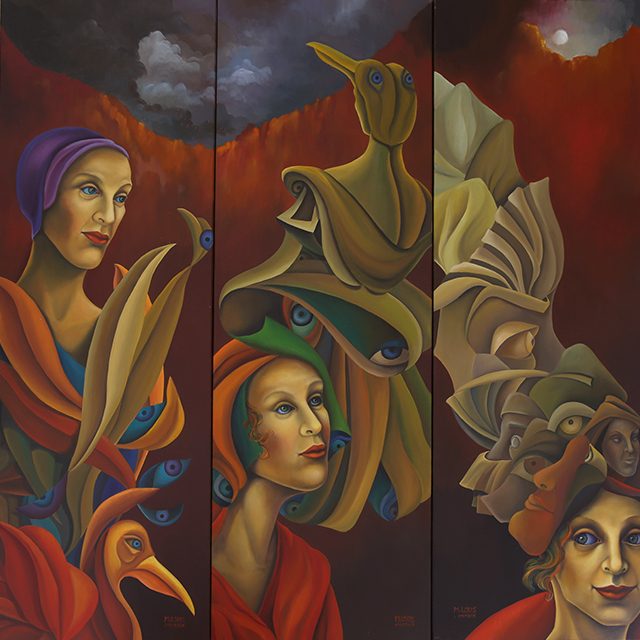 Impromptu, oil on canvas, 90 x 90 cm, surrealist portrait painting by M. Loris