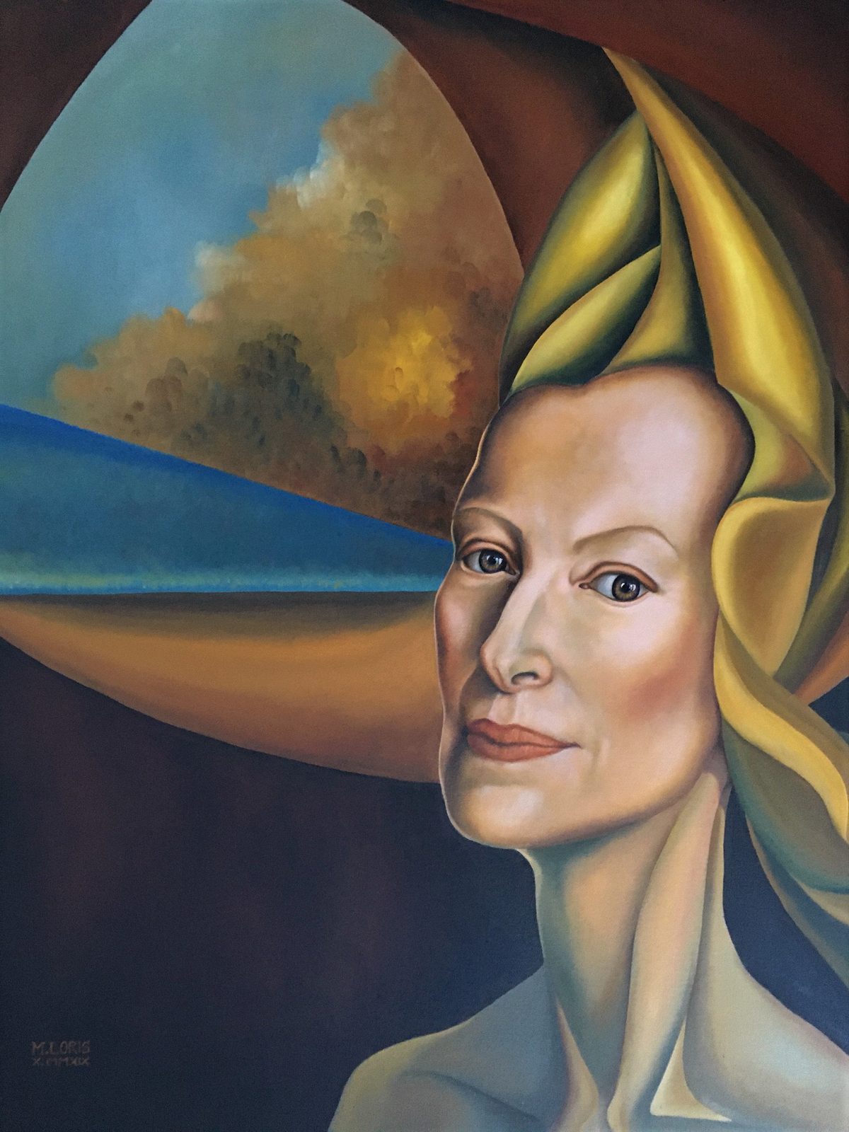 Lovely Lady, oil on canvas, 65 x 81 cm, surrealist portrait painting by M. Loris