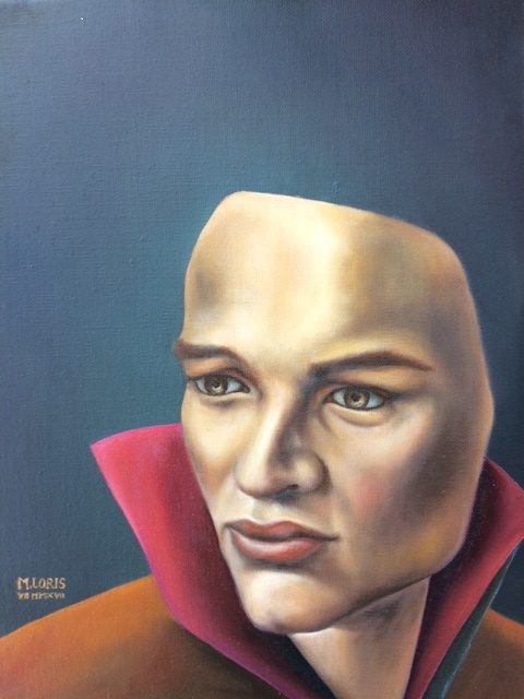 David, oil on canvas, 27 x 35 cm, surrealist portrait painting by M. Loris