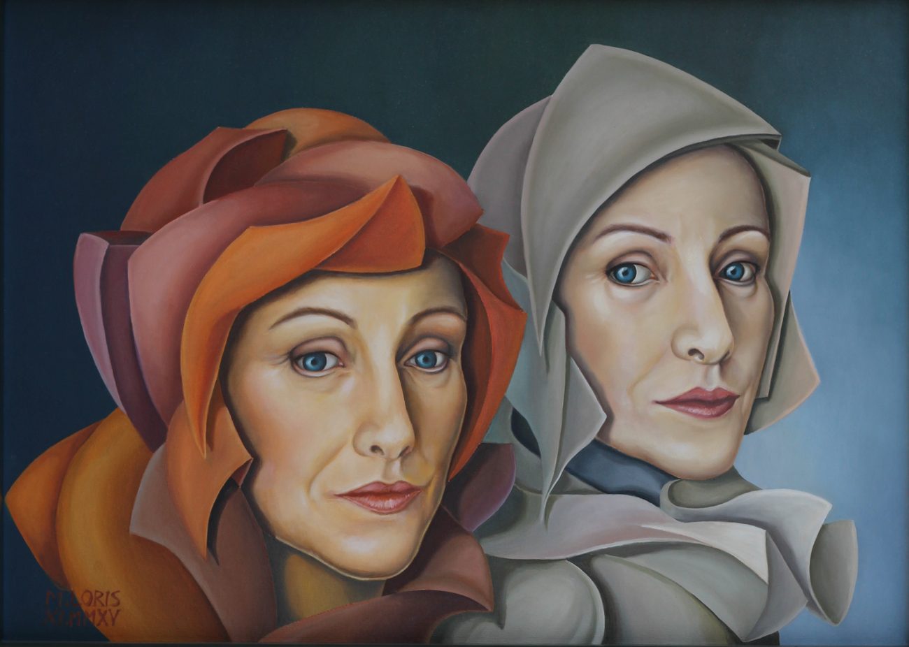 Marie & Maria, oil on canvas, 70 x 50 cm, surrealist portrait painting by M. Loris