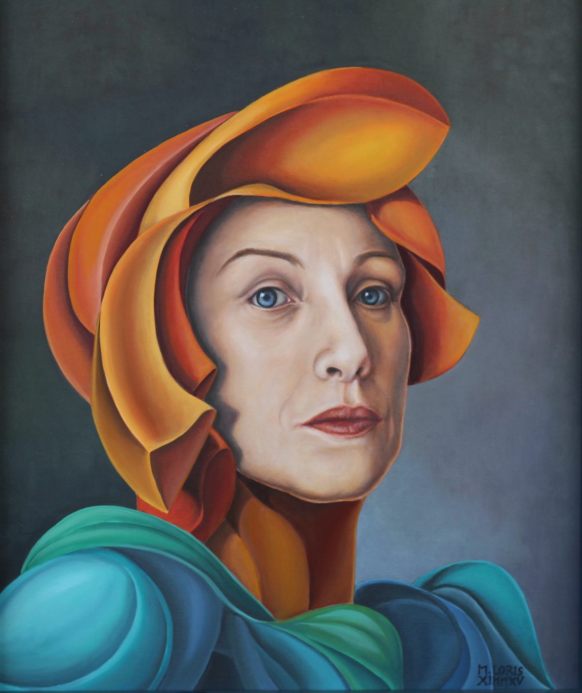 Regina, oil on canvas, 50 x 60 cm, surrealist portrait painting by M. Loris