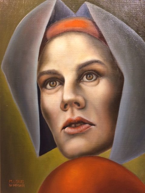 Francesca, oil on canvas, 24 x 33 cm, surrealist portrait painting by M. Loris