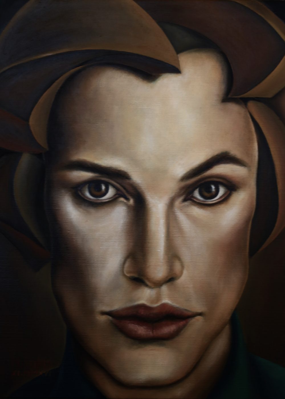 Fury, oil on canvas, 24 x 33 cm, surrealist portrait painting by M. Loris