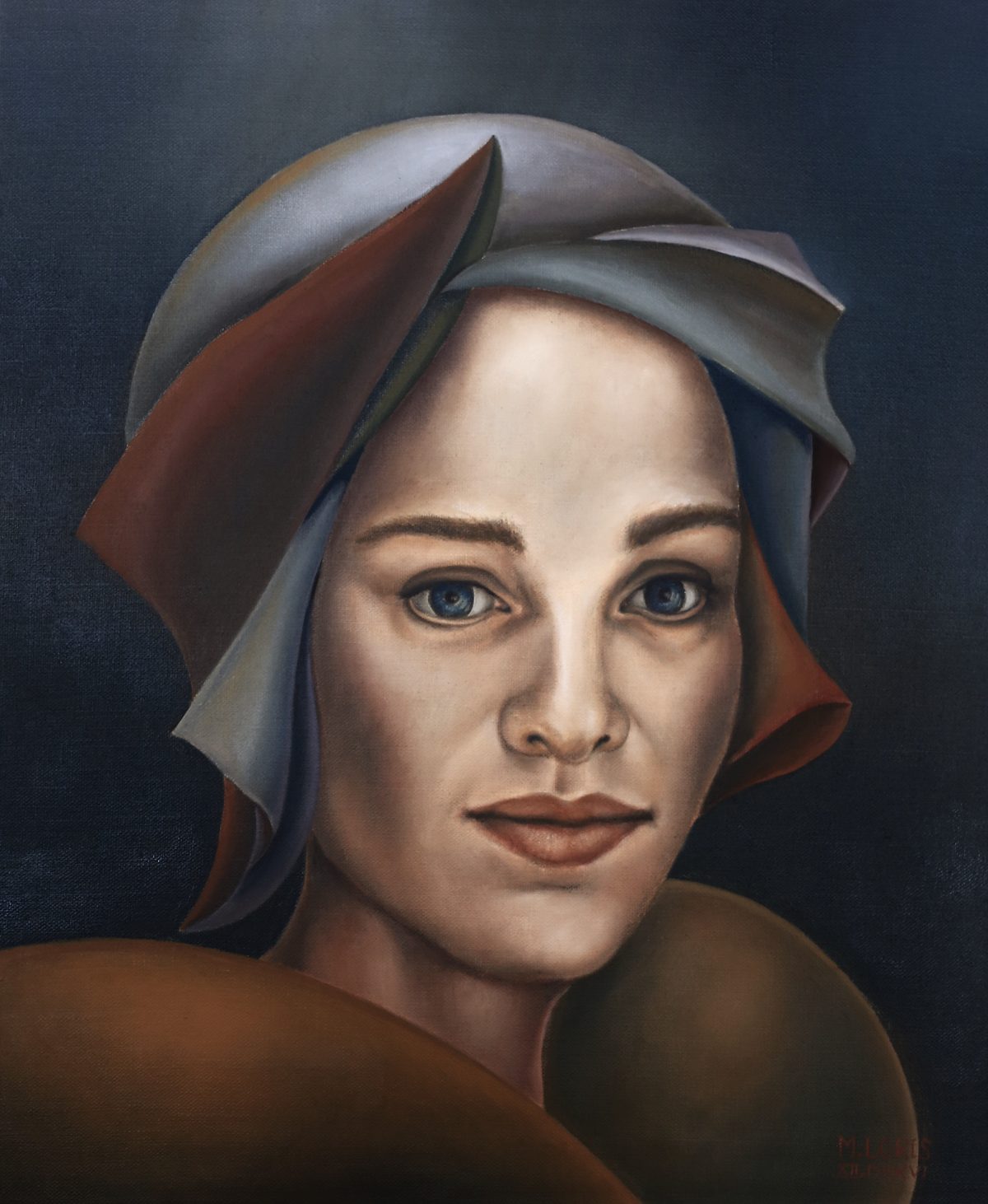 Verity, oil on canvas, 27 x 35 cm, surrealist portrait painting by M. Loris