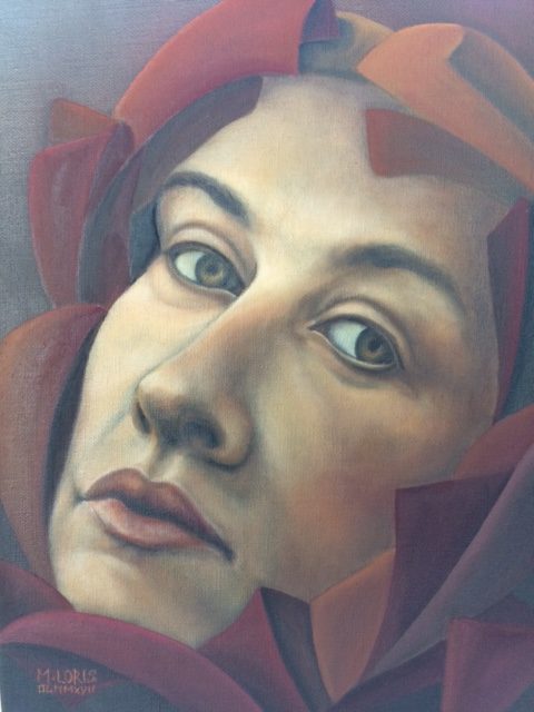 Diana, oil on canvas, 26.5 x 34.5 cm, surrealist portrait painting by M. Loris