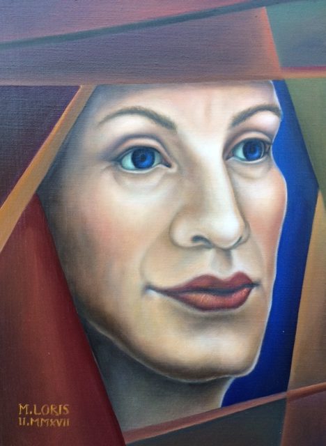 Hélène, oil on canvas, 24 x 33 cm, surrealist portrait painting by M. Loris